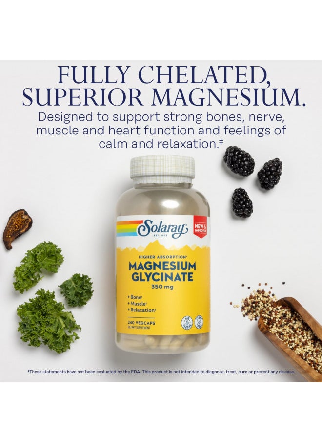 Solaray Magnesium Glycinate, New & Improved Fully Chelated Bisglycinate With Bioperine, High Absorption Formula, Stress, Bones, Muscle & Relaxation Support, 60 Day Guarantee, 60 Servings, 240 Vegcaps