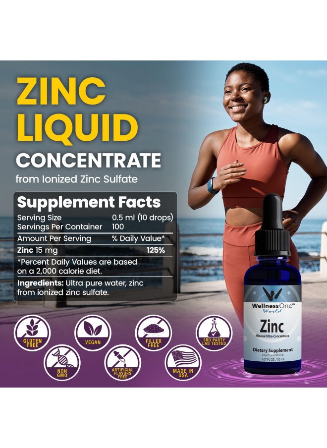 Wellnessone Premium Ionic Zinc Supplement   High Absorption Zinc Sulfate Drops For Immune Support, Healthy Skin & Metabolism   Usa Tested, Vegan, Non Gmo, Gluten Free   Unflavored 1.67 Fl Oz (1 Pack)