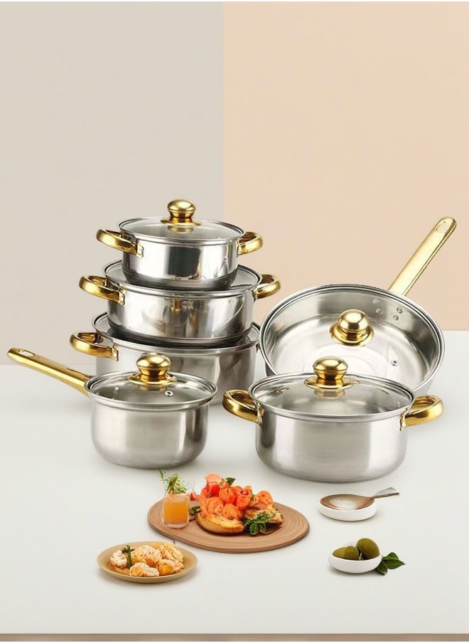 18 Piece Cookware Set - Stainless Steel Pots, Pans, Kitchen Utensils Set - High Quality - For Cooking - Frying Pan, Casserole With Lid, Saucepan With Lid, Kitchen Tools, Steamer -24/24/24/20 cm GOLD