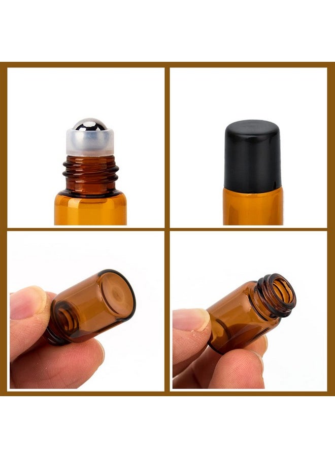 2Ml Essential Oil Roller Bottles, 24 Pack Amber Roller Bottles For Oils, Mini Glass Roll On Bottles With Stainless Steel Roller Balls&2 Droppers