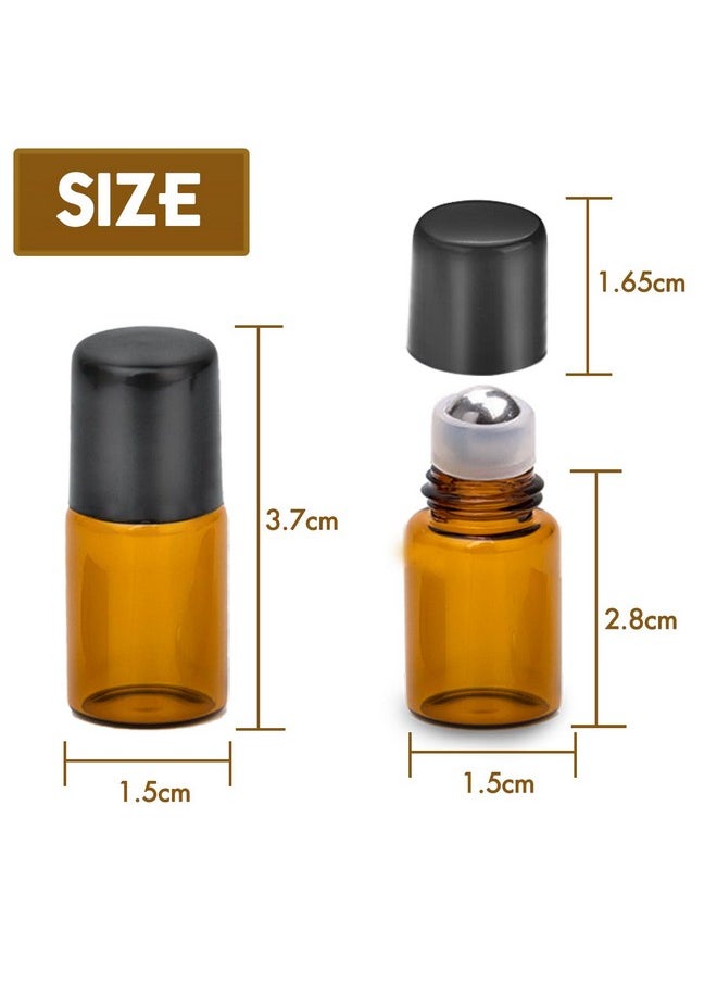 2Ml Essential Oil Roller Bottles, 24 Pack Amber Roller Bottles For Oils, Mini Glass Roll On Bottles With Stainless Steel Roller Balls&2 Droppers