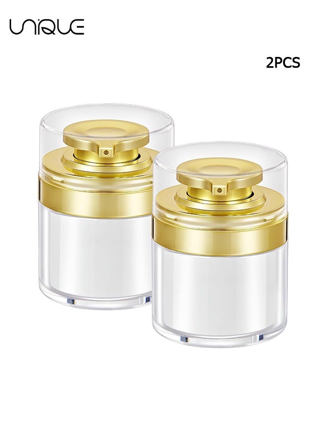 2 Pcs Cosmetic Jar Cream Jar 50 ML, Travel LeakProof Airless Pump Jars, Refillable Vacuum Cosmetic Containers for Cream Lotion Skincare Toiletries (Gold+White)