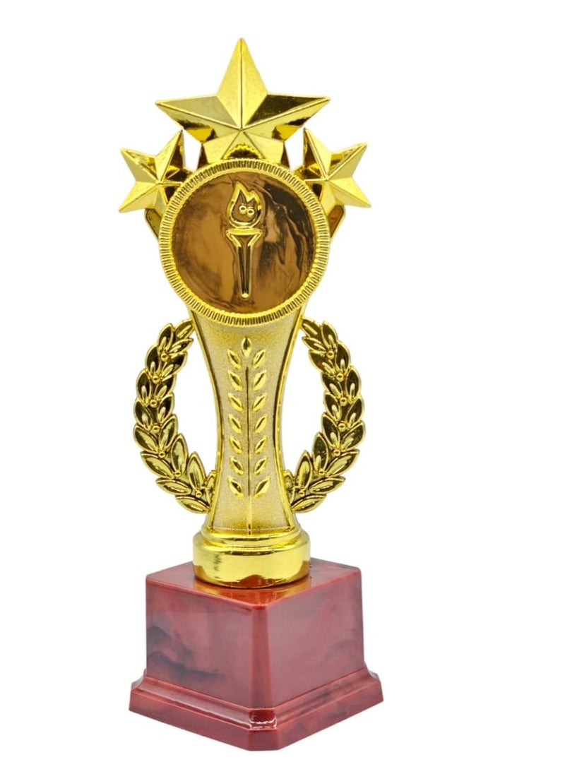 3-Star Trophy in Gold with Wooden Base – Premium Award for Excellence in Sports, Academics & Competitions