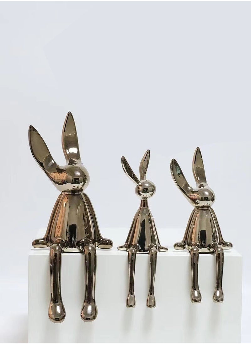 Set of 3 Modern Bunny Sculptures - Abstract Sitting Rabbit Figurines for Home and Office Décor