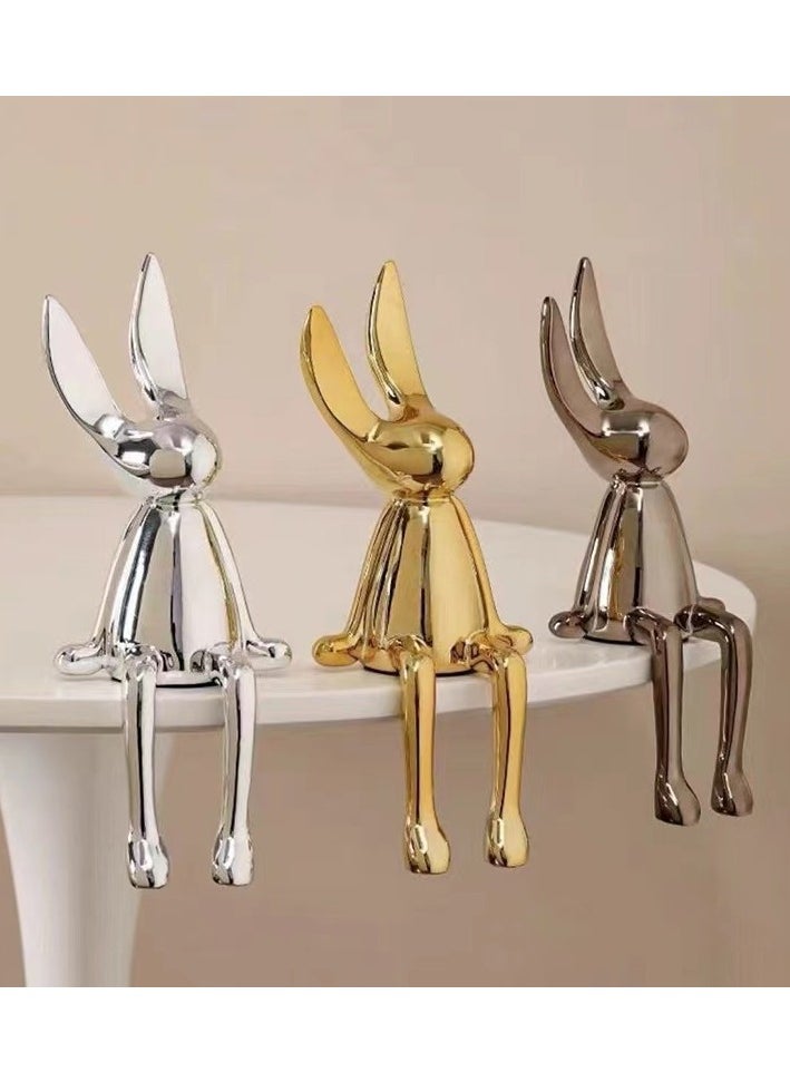 Set of 3 Modern Bunny Sculptures - Abstract Sitting Rabbit Figurines for Home and Office Décor