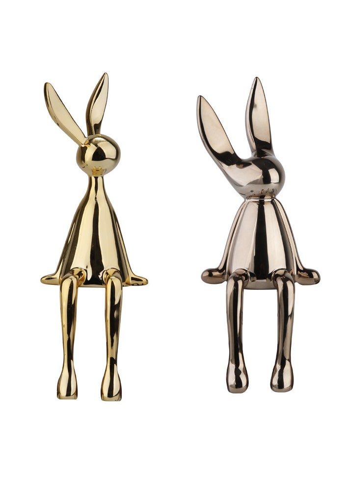 Set of 3 Modern Bunny Sculptures - Abstract Sitting Rabbit Figurines for Home and Office Décor