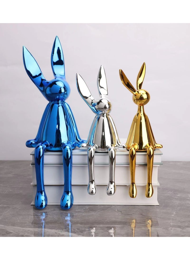 Set of 3 Modern Bunny Sculptures - Abstract Sitting Rabbit Figurines for Home and Office Décor