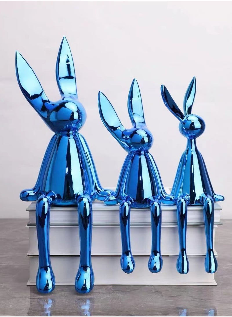 Set of 3 Modern Bunny Sculptures - Abstract Sitting Rabbit Figurines for Home and Office Décor