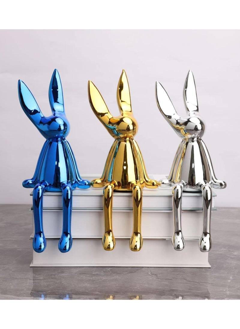 Set of 3 Modern Bunny Sculptures - Abstract Sitting Rabbit Figurines for Home and Office Décor