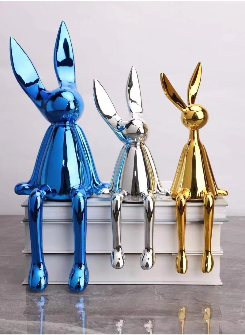 Set of 3 Modern Bunny Sculptures - Abstract Sitting Rabbit Figurines for Home and Office Décor