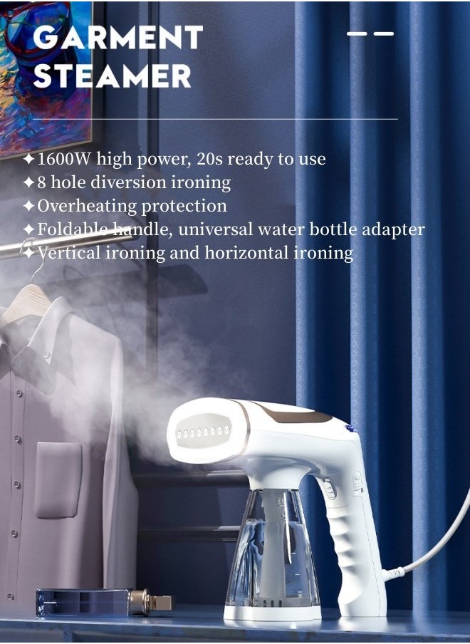 Steamer Iron 1600W Portable Garment Steamer for Clothes, Travel Steamer with Detachable 250ml Water Tank, Foldable Handle, Fast Heat Up in 20s