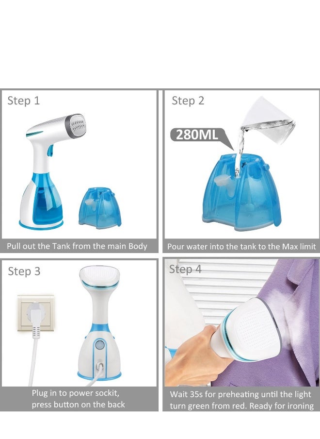 Garment Steamer Iron,High-Power Handheld Garment Steamer Clothes Steamer Portable Steam Iron 30s Fast Heat-up Ironing Wrinkle Remover -1500W 280ML