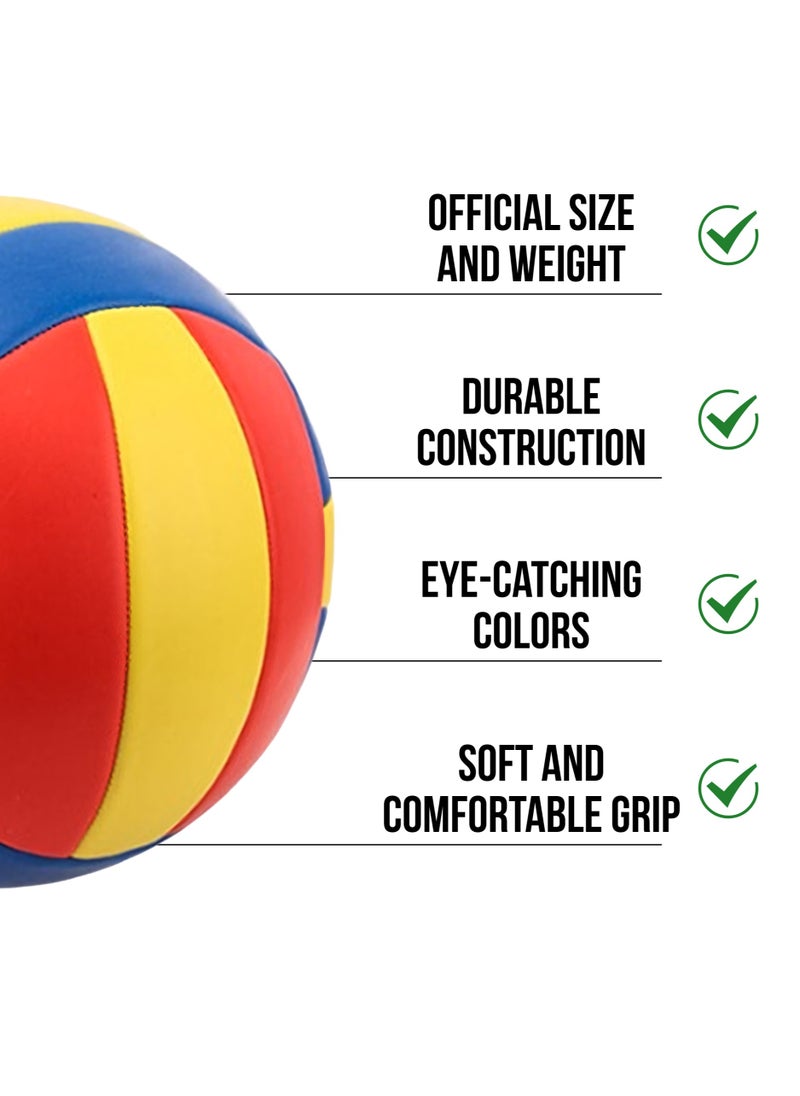 Soft Volleyball - Waterproof Indoor/Outdoor for Beach Play, Game, Gym, Training Official Size 5 - Volleyball in Red, Blue, and Yellow - Multi-Surface Pro Ball for Beach, Backyard and Court Games