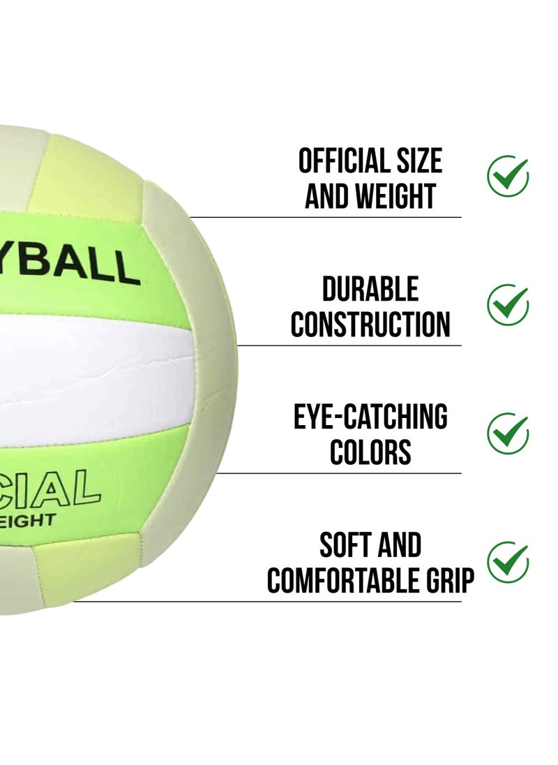 Soft Volleyball Waterproof Indoor/Outdoor for Beach Play, Game, Gym, Training Official Size 5 -Durable and Lightweight Volleyball in Green, Yellow, and White - High-Performance Design