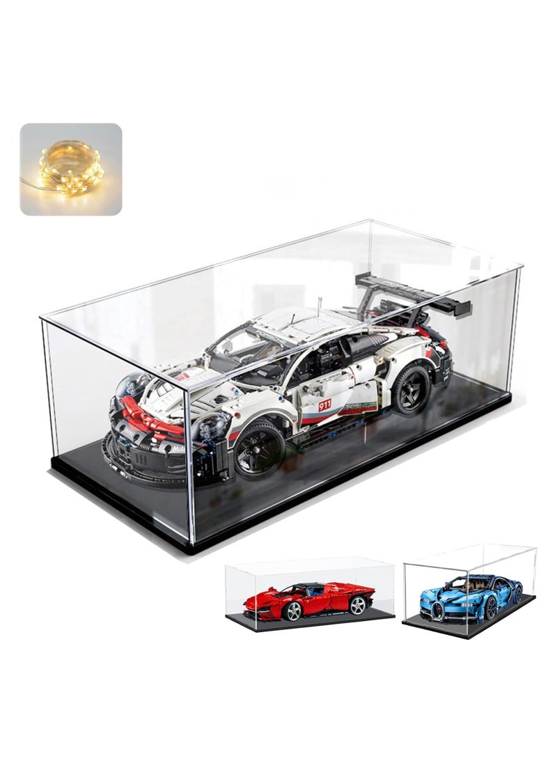 Thickened Clear Acrylic Display Case with Wood-Plastic Base for Lego  Figures Transparent Box Organizer Protection, Black Inside 23.6X11.8X7.9inch