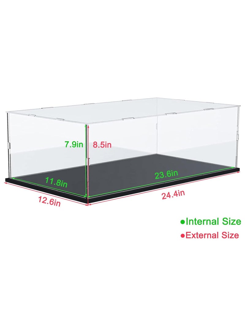 Thickened Clear Acrylic Display Case with Wood-Plastic Base for Lego  Figures Transparent Box Organizer Protection, Black Inside 23.6X11.8X7.9inch