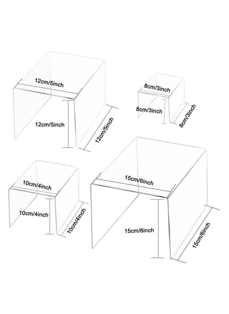 Set of 4 Clear Acrylic Risers Display, findTop Clear Product Stand, Jewelry Display Riser Shelf Showcase for Figures Store, Candy Dessert Display Stand-3