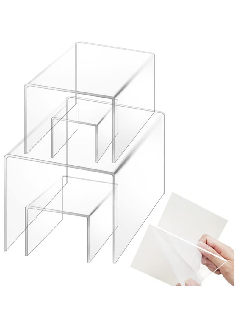 Set of 4 Clear Acrylic Risers Display, findTop Clear Product Stand, Jewelry Display Riser Shelf Showcase for Figures Store, Candy Dessert Display Stand-3