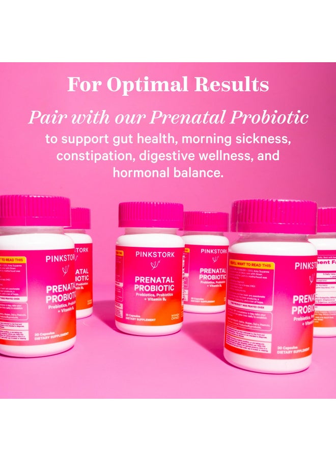 Pink Stork Premium Prenatal Vitamin For Women   Organic Whole Food Ingredients, Multivitamin & Probiotics   Morning Sickness, Digestion, & Energy   Folate, B6, & Iron   60 Capsules