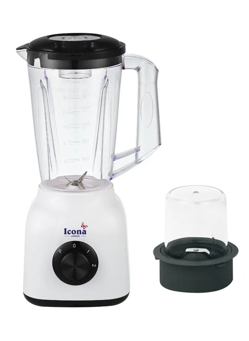 Icona 300W Smoothie Blender – 1.5L Jar, Full Copper Motor with Fuse, Perfect for Smoothies, Milkshakes, and Baby Food – Black and White Design