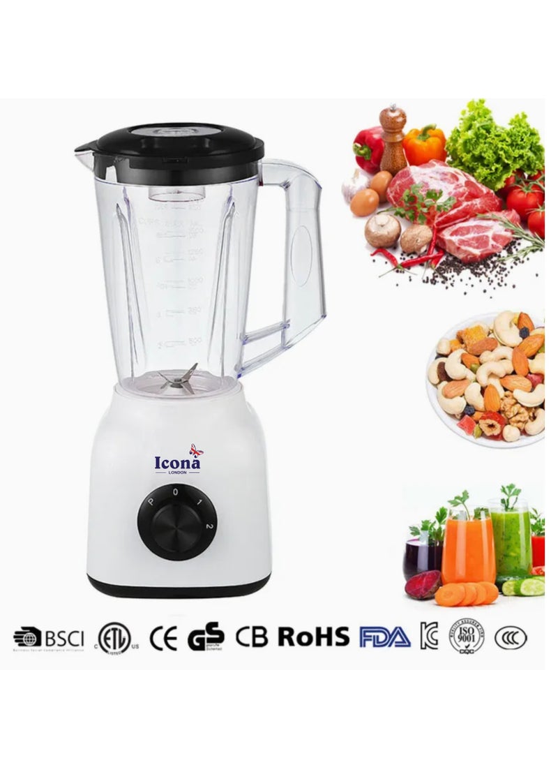 Icona 300W Smoothie Blender – 1.5L Jar, Full Copper Motor with Fuse, Perfect for Smoothies, Milkshakes, and Baby Food – Black and White Design