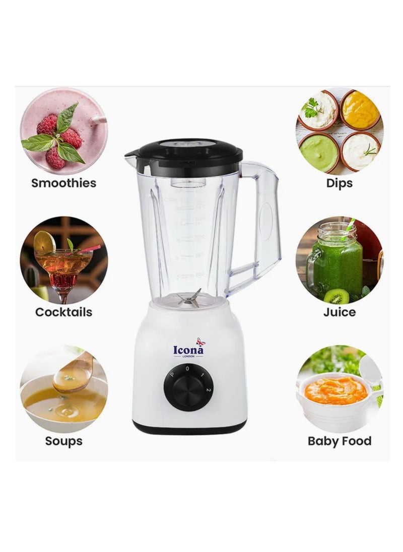 Icona 300W Smoothie Blender – 1.5L Jar, Full Copper Motor with Fuse, Perfect for Smoothies, Milkshakes, and Baby Food – Black and White Design