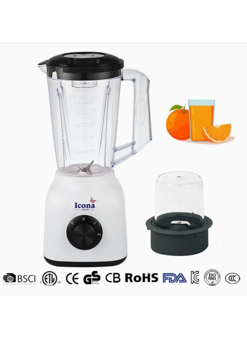 Icona 300W Smoothie Blender – 1.5L Jar, Full Copper Motor with Fuse, Perfect for Smoothies, Milkshakes, and Baby Food – Black and White Design