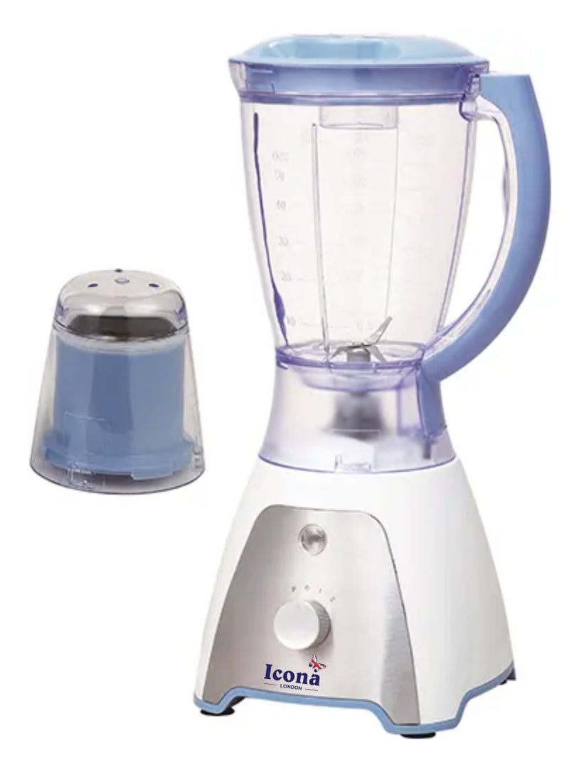 Icona 2-in-1 Spin Button Blender – 2 Speed Food Processor with Stainless Steel Blades, Powerful Blending and Food Processing in One Appliance (Silver/Blue)