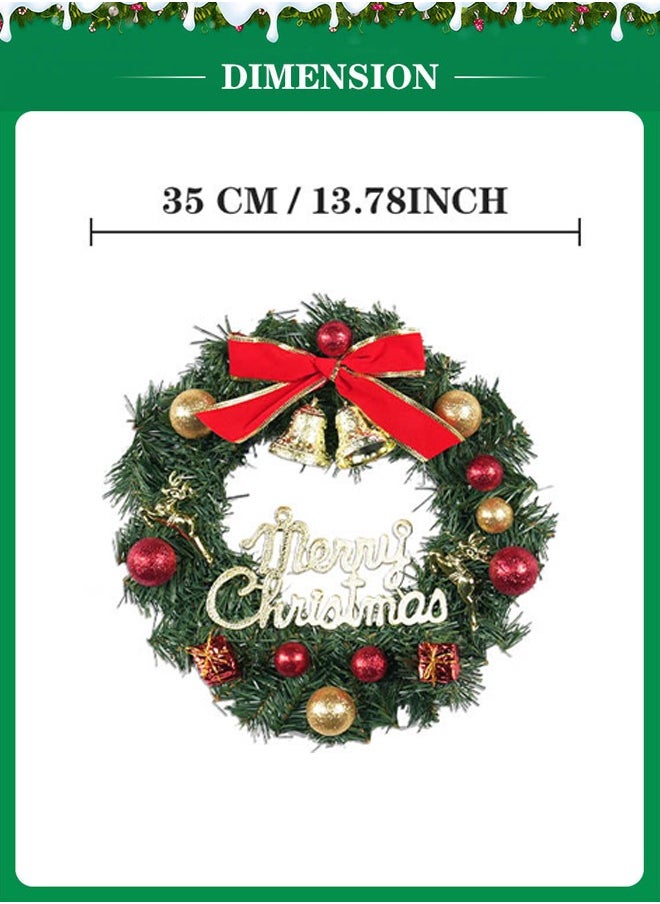 Decoration Wreath Green/Red/Gold  Large 35 cm  Wreath for Door or Wall, Garland  Home Decoration (Red Ribbon)