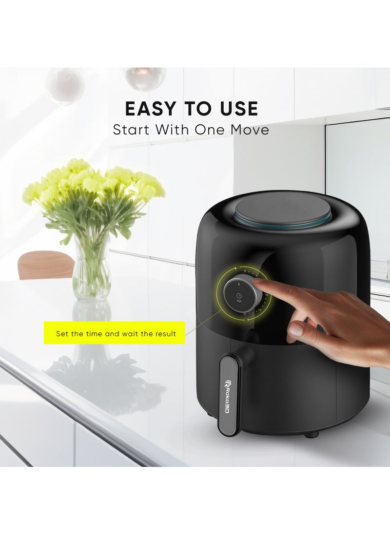 Air Fryer ROKO 3D One-Move Time Setting with Innovative Technology| Deep Fryer for Fast & Healthy Cooking, Oil-Free Meals, Easy Clean Nonstick 1.5L Basket | Bonus Recipe Book Included