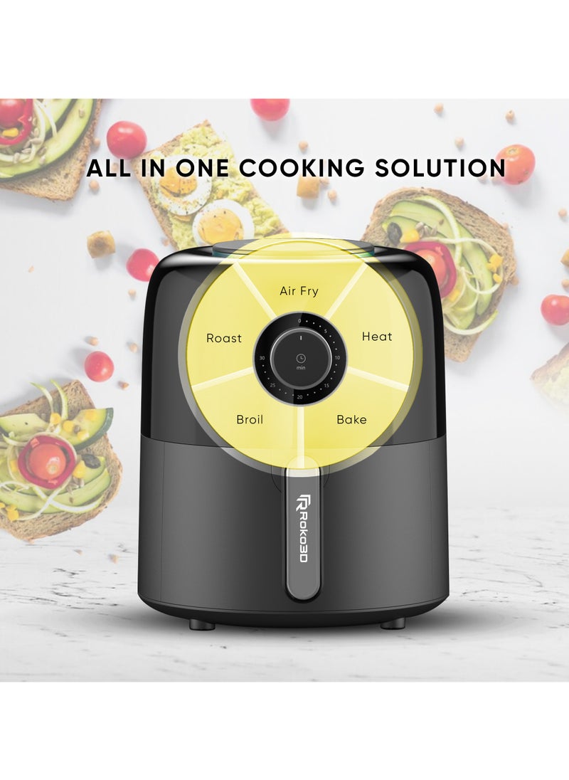 Air Fryer ROKO 3D One-Move Time Setting with Innovative Technology| Deep Fryer for Fast & Healthy Cooking, Oil-Free Meals, Easy Clean Nonstick 1.5L Basket | Bonus Recipe Book Included