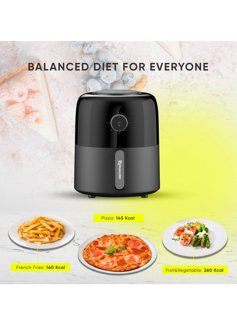 Air Fryer ROKO 3D One-Move Time Setting with Innovative Technology| Deep Fryer for Fast & Healthy Cooking, Oil-Free Meals, Easy Clean Nonstick 1.5L Basket | Bonus Recipe Book Included