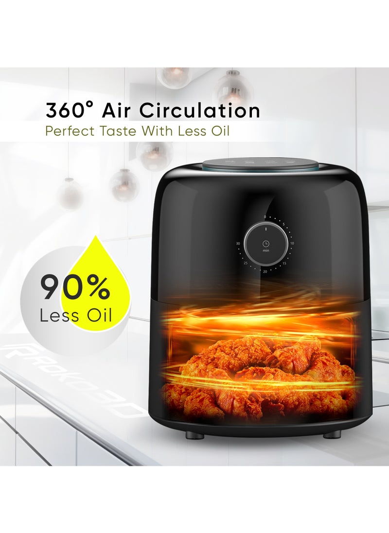 Air Fryer ROKO 3D One-Move Time Setting with Innovative Technology| Deep Fryer for Fast & Healthy Cooking, Oil-Free Meals, Easy Clean Nonstick 1.5L Basket | Bonus Recipe Book Included