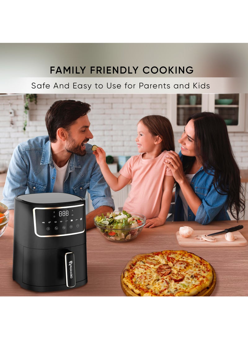 Air Fryer ROKO 3D 8-in-1 Functions | Deep Fry, Air Fry, Roast, Bake| Smart Digital Kitchen Air Fryer for Easy Quick Meals without Oil| Digital Control Presets, Timer Function, Dishwasher-Safe Basket, Recipes Book Included, Black Matte Design