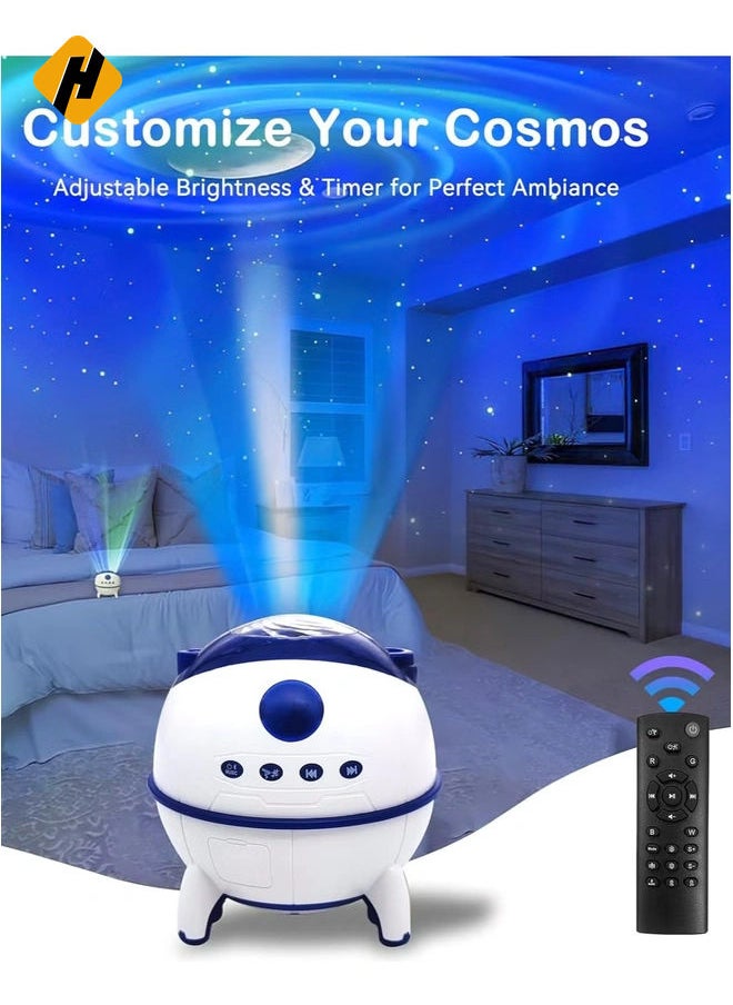 Galaxy Star Projector – Sound-Activated Bluetooth Night Light with Timer for Bedrooms, Cars, and Party Decor