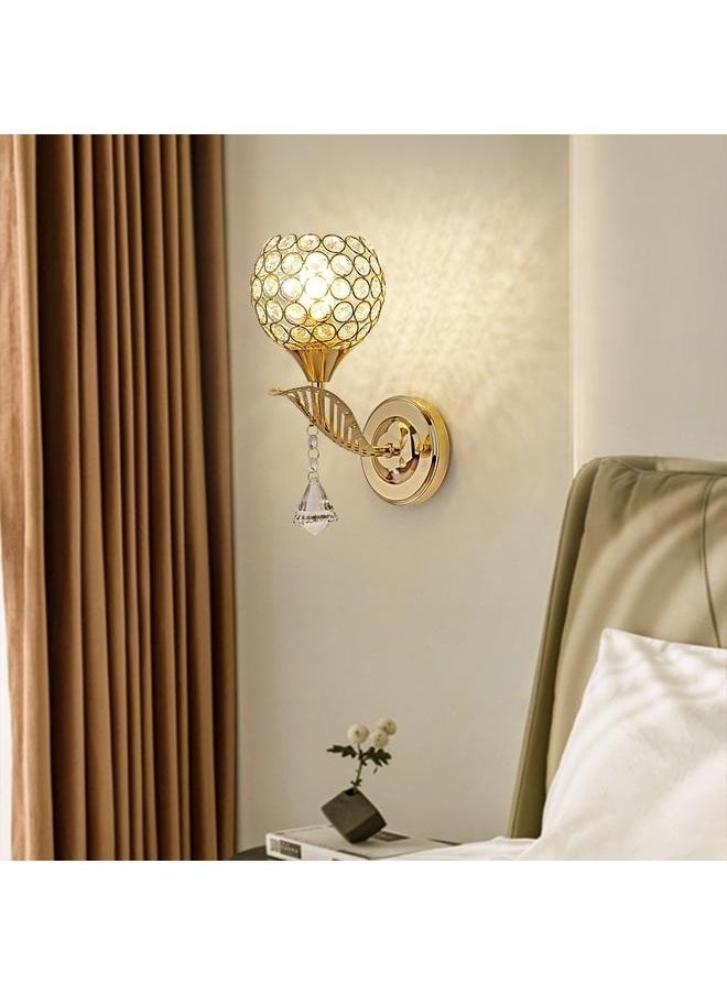 Ball Bedside Wall Lighting Fixture, Gold Metal Spherical Wall Lamp with Crystal Lampshade, Without light source，Ball Shape LED Wall Light 18x25cm