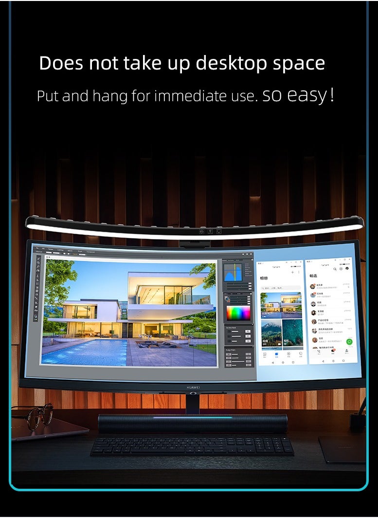 RGB Music Sync Monitor Screen LED Light Eye Protection PC Monitor LED Bar Space Saving Desk Lamp with Auto Dimming for Home/Office/Study/Game (Curved Screen)