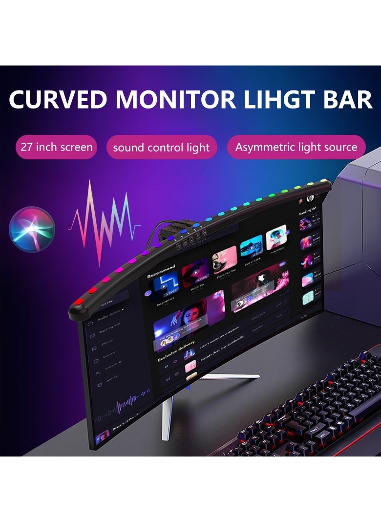 RGB Music Sync Monitor Screen LED Light Eye Protection PC Monitor LED Bar Space Saving Desk Lamp with Auto Dimming for Home/Office/Study/Game (Curved Screen)