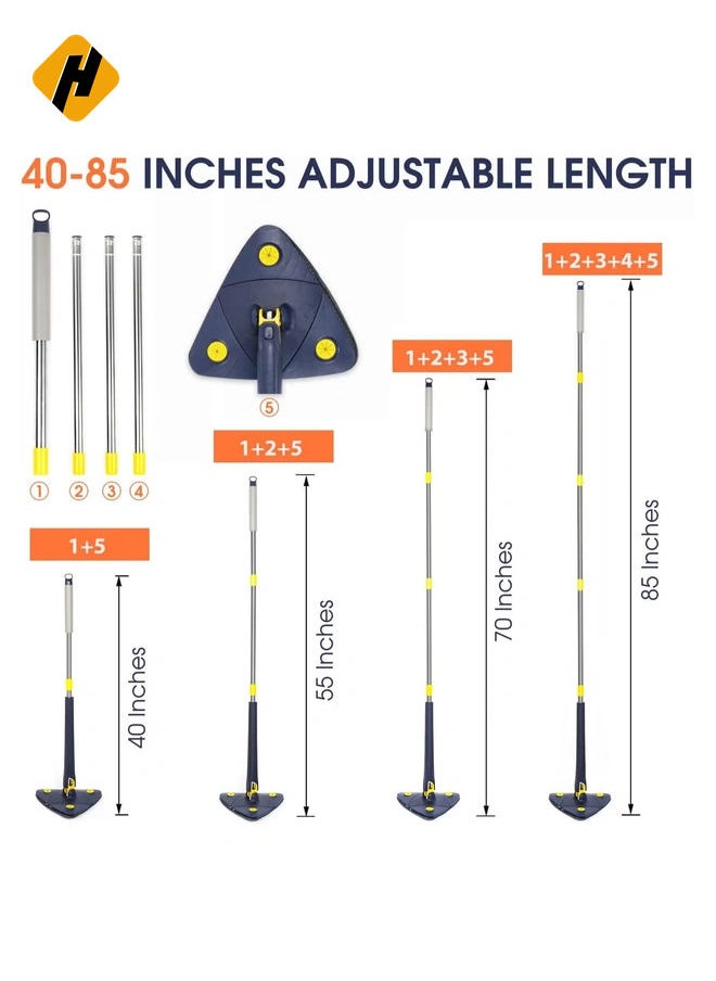 Rotatable Adjustable Cleaning Mop, 85 Inch Long Handle 360° Triangle Baseboard Wall Cleaner with Extension Pole 40