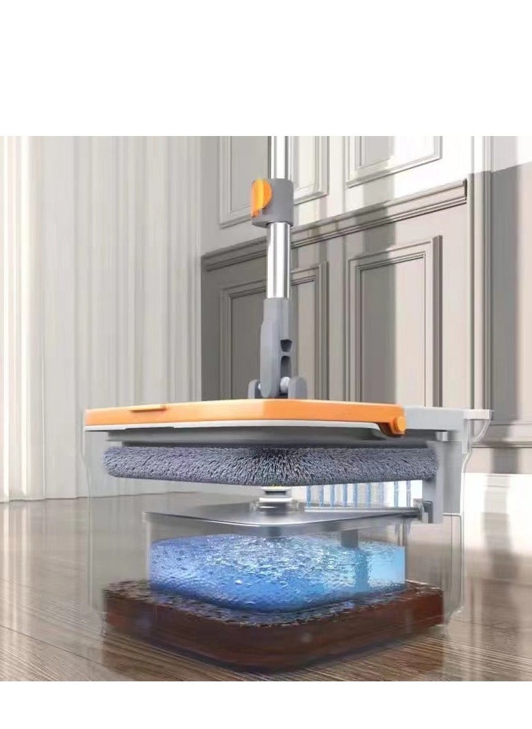 Spin Mop and Bucket Set with Self Separation Dirty and Clean Water System Self Wringing 360° Rotating Square Mop-Head, Separation Mop System with Detachable Reusable Mop Pad