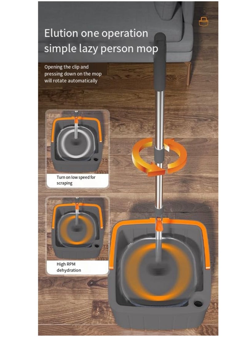 Spin Mop and Bucket Set with Self Separation Dirty and Clean Water System Self Wringing 360° Rotating Square Mop-Head, Separation Mop System with Detachable Reusable Mop Pad