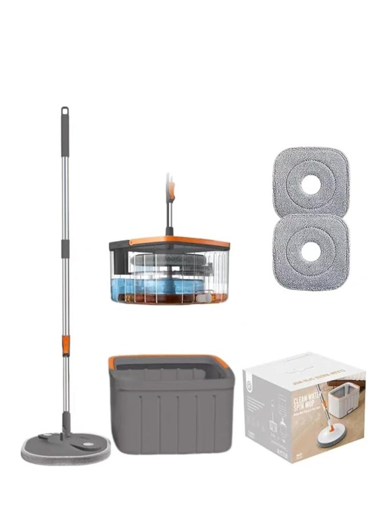 Spin Mop and Bucket Set with Self Separation Dirty and Clean Water System Self Wringing 360° Rotating Square Mop-Head, Separation Mop System with Detachable Reusable Mop Pad