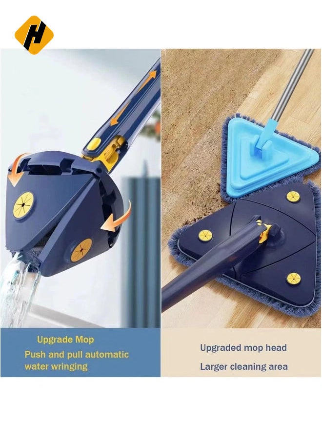 360° Rotatable Adjustable Cleaning Mop - 52.1'' Telescopic Triangular Mop with Automatic Water Squeezing Function