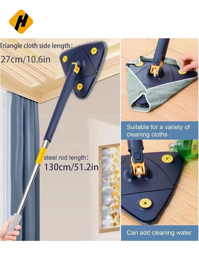 360° Rotatable Adjustable Cleaning Mop - 52.1'' Telescopic Triangular Mop with Automatic Water Squeezing Function