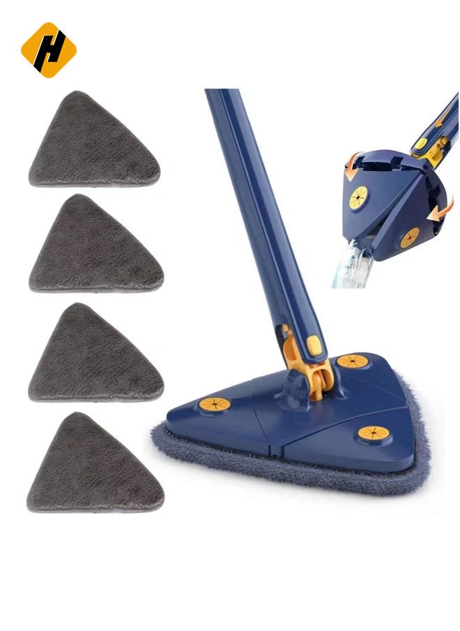 360° Rotatable Adjustable Cleaning Mop - 52.1'' Telescopic Triangular Mop with Automatic Water Squeezing Function