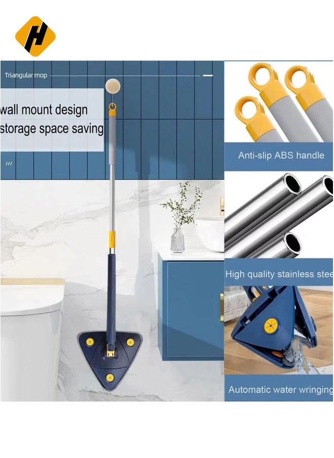 360° Rotatable Adjustable Cleaning Mop - 52.1'' Telescopic Triangular Mop with Automatic Water Squeezing Function