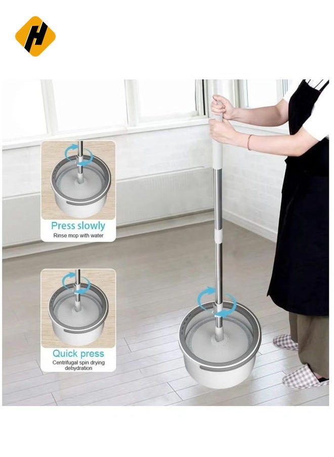 Spin Mop and Bucket Set 360°Flat Mop with with Self Separation Dirty and Clean Water System 2Pcs Microfiber Pad Extended Handle for All Types of Floor Cleaning