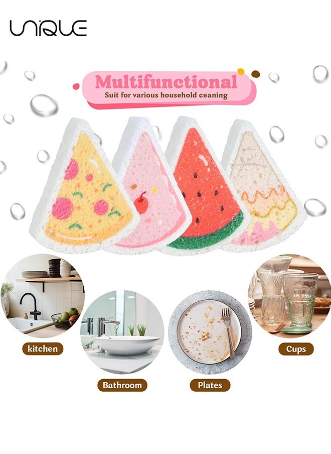 4 PCS Kitchen Sponges Set, 4 Pieces Cute Natural Wood Pulp Dish Sponge, Non-Scratch Sponges for Cleaning Dishes, Countertop, Bathroom