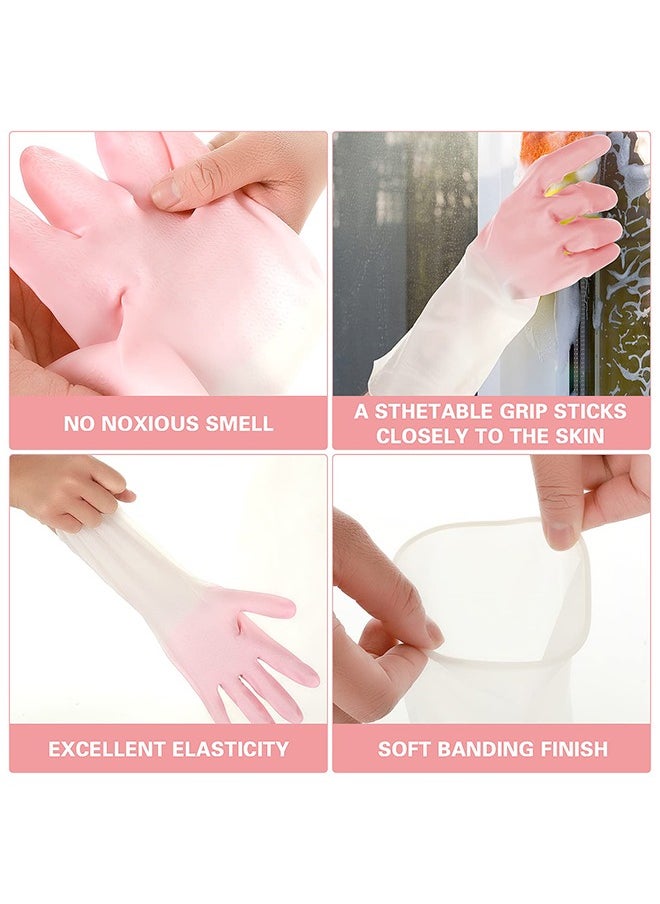 Rubber Cleaning Gloves for Household ，Reusable Dishwashing Gloves for Kitchen, Flexible Long-lasting u0026 Waterproof (Pink)