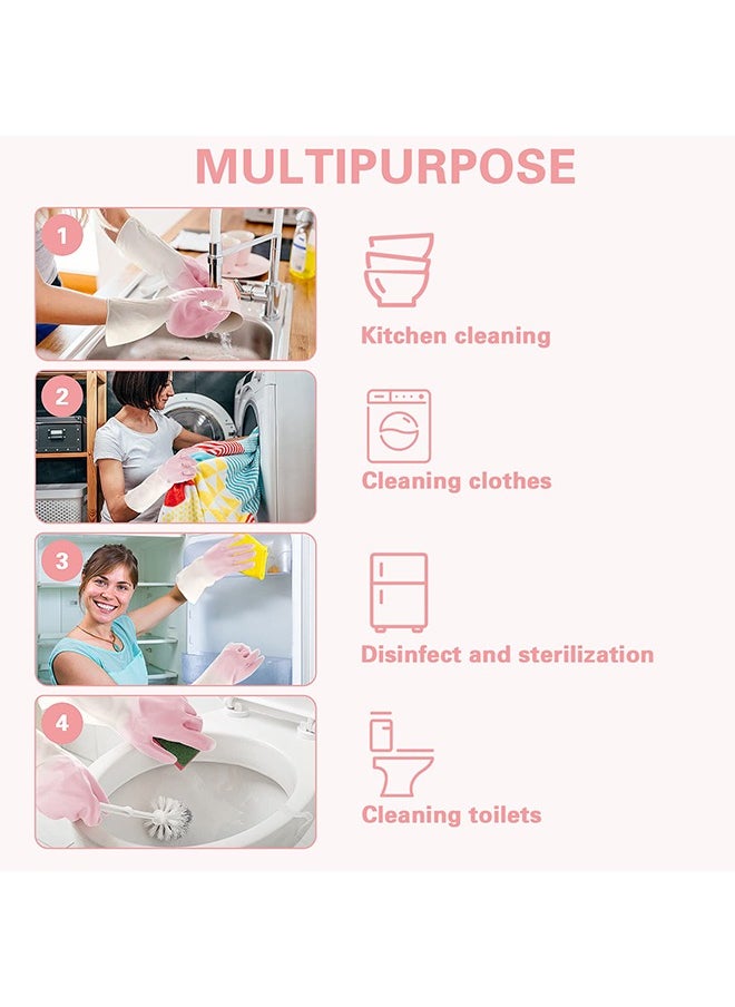 Rubber Cleaning Gloves for Household ，Reusable Dishwashing Gloves for Kitchen, Flexible Long-lasting u0026 Waterproof (Pink)